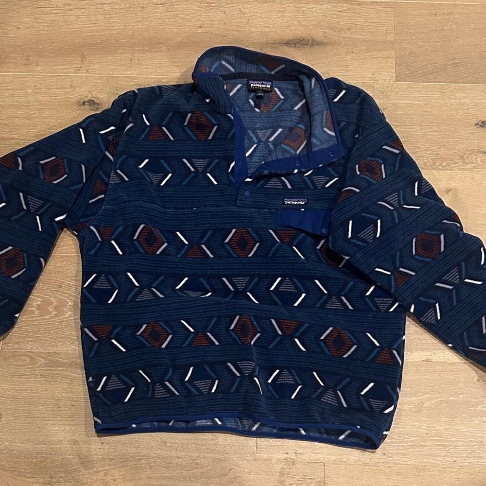Patagonia Men's Geometric Blue Button-Up 1/4 Sweater pullover